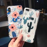 Classical Flowers & Cactus Transparent Soft TPU Phone Case Back Cover for iPhone 12 Pro Max/12 Pro/12/12 Mini/SE/11 Pro Max/11 Pro/11/XS Max/XR/XS/X/8 Plus/8 - halloladies
