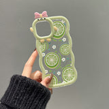 Cute Green Lemon Flowers with Curly Wavy Frame Clear Case for iPhone