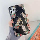 Gilded Pineapple Marble Finger Ring Phone Case Back Cover - iPhone 11 Pro Max/11 Pro/11/XS Max/XR/XS/X/8 Plus/8/7 Plus/7 - halloladies
