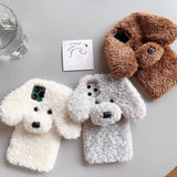 Warm Furry Cartoon Teddy Dog Phone Case Back Cover for iPhone 11 Pro Max/11 Pro/11/XS Max/XR/XS/X/8 Plus/8/7 Plus/7 - halloladies