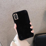 Simple Solid Color Winter Warm Short Plush Soft Phone Case Back Cover - iPhone 11 Pro Max/11 Pro/11/XS Max/XR/XS/X/8 Plus/8/7 Plus/7 - halloladies