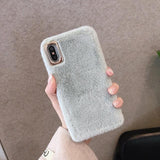 Simple Solid Color Winter Warm Short Plush Soft Phone Case Back Cover - iPhone 11 Pro Max/11 Pro/11/XS Max/XR/XS/X/8 Plus/8/7 Plus/7 - halloladies