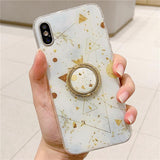 Geometric Gold Foil Finger Ring Stand Phone Case Back Cover - iPhone 11/11 Pro/11 Pro Max/XS Max/XR/XS/X/8 Plus/8/7 Plus/7 - halloladies