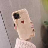 Simple Solid Color Winter Warm Short Plush Love Heart Soft Phone Case Back Cover - iPhone 11 Pro Max/11 Pro/11/XS Max/XR/XS/X/8 Plus/8/7 Plus/7 - halloladies