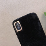 Simple Solid Color Winter Warm Short Plush Soft Phone Case Back Cover - iPhone 11 Pro Max/11 Pro/11/XS Max/XR/XS/X/8 Plus/8/7 Plus/7 - halloladies