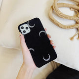 Simple Warm Furry Moon Star Black Soft Phone Case Back Cover - iPhone 11/11 Pro/11 Pro Max/XS Max/XR/XS/X/8 Plus/8/7 Plus/7 - halloladies