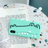 Cute Cartoon Crocodile Solid Color With Card Pocket Phone Case Back Cover - iPhone XS Max/XR/XS/X/8 Plus/8/7 Plus/7/6s Plus/6s/6 Plus/6 - halloladies