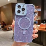 Luxury Magnetic Glitter Plating Cute Bling Phone Case Compatible with MagSafe Supporting Wireless Charging