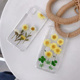 Real Dried Daisy Flower Four-leaved Clover Phone Case Back Cover for iPhone XS Max/XR/XS/X/8 Plus/8/7 Plus/7/6s Plus/6s/6 Plus/6 - halloladies