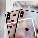 Pink Love Heart Marble Tempered Glass iPhone Case Back Cover for iPhone XS Max/XR/XS/X/8 Plus/8/7 Plus/7/6s Plus/6s/6 Plus/6 - halloladies