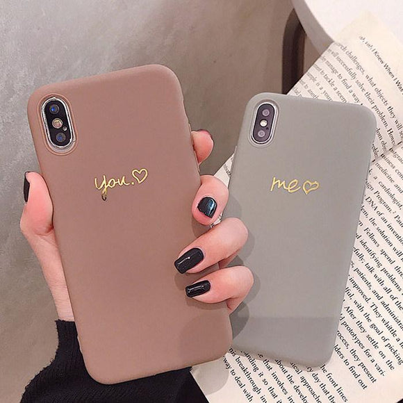 Simple Solid Color Love Heart YOU ME Soft TPU Phone Case Back Cover for iPhone 11/11 Pro/11 Pro Max/XS Max/XR/XS/X/8 Plus/8/7 Plus/7 - halloladies