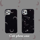 Simple Warm Furry Moon Star Black Soft Phone Case Back Cover - iPhone 11/11 Pro/11 Pro Max/XS Max/XR/XS/X/8 Plus/8/7 Plus/7 - halloladies