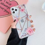 Electroplate Flower Leaf Geometric Clear Phone Case Back Cover - iPhone 12 Pro Max/12 Pro/12/12 Mini/SE/11 Pro Max/11 Pro/11/XS Max/XR/XS/X/8 Plus/8 - halloladies