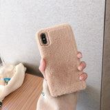 Simple Solid Color Winter Warm Short Plush Soft Phone Case Back Cover - iPhone 11 Pro Max/11 Pro/11/XS Max/XR/XS/X/8 Plus/8/7 Plus/7 - halloladies