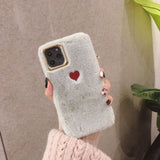 Simple Solid Color Winter Warm Short Plush Love Heart Soft Phone Case Back Cover - iPhone 11 Pro Max/11 Pro/11/XS Max/XR/XS/X/8 Plus/8/7 Plus/7 - halloladies