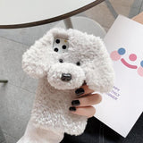 Warm Furry Cartoon Teddy Dog Phone Case Back Cover for iPhone 11 Pro Max/11 Pro/11/XS Max/XR/XS/X/8 Plus/8/7 Plus/7 - halloladies