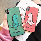 Couple Cartoon Cute Embroidery Dinosaurs Phone Case Back Cover for iPhone XS Max/XR/XS/X/8 Plus/8/7 Plus/7/6s Plus/6s/6 Plus/6 - halloladies