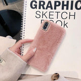 Simple Solid Color Winter Warm Short Plush Soft Phone Case Back Cover - iPhone 11 Pro Max/11 Pro/11/XS Max/XR/XS/X/8 Plus/8/7 Plus/7 - halloladies