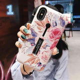 Fashion Flower Hide Ring Stand Holder Phone Case Back Cover - iPhone 12 Pro Max/12 Pro/12/12 Mini/SE/11 Pro Max/11 Pro/11/XS Max/XR/XS/X/8 Plus/8 - halloladies