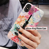 Fashion Flower Hide Ring Stand Holder Phone Case Back Cover - iPhone 12 Pro Max/12 Pro/12/12 Mini/SE/11 Pro Max/11 Pro/11/XS Max/XR/XS/X/8 Plus/8 - halloladies