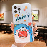 Cute Shark with Rhinestone Couples Phone Case