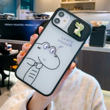 Lens Slider Cute Couple Little Dinosaur Frosted Soft Phone Case Back Cover for iPhone 12 Pro Max/12 Pro/12/12 Mini/SE/11 Pro Max/11 Pro/11/XS Max/XR/XS/X/8 Plus/8