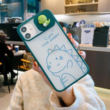 Lens Slider Cute Couple Little Dinosaur Frosted Soft Phone Case Back Cover for iPhone 12 Pro Max/12 Pro/12/12 Mini/SE/11 Pro Max/11 Pro/11/XS Max/XR/XS/X/8 Plus/8