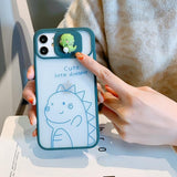 Lens Slider Cute Couple Little Dinosaur Frosted Soft Phone Case Back Cover for iPhone 12 Pro Max/12 Pro/12/12 Mini/SE/11 Pro Max/11 Pro/11/XS Max/XR/XS/X/8 Plus/8