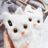 Cute 3D Cat Plush Fur Soft TPU Phone Case Back Cover for iPhone XS Max/XR/XS/X/8 Plus/8/7 Plus/7/6s Plus/6s/6 Plus/6 - halloladies