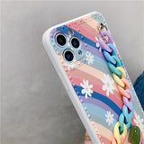 Rainbow Flower Wrist Strap Soft Phone Case Back Cover for iPhone 12 Pro Max/12 Pro/12/12 Mini/SE/11 Pro Max/11 Pro/11/XS Max/XR/XS/X/8 Plus/8 - halloladies