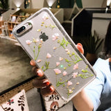 Glitter Real Dried Flowers Transparent Soft TPU Phone Case Back Cover - iPhone 12 Pro Max/12 Pro/12/12 Mini/SE/11 Pro Max/11 Pro/11/XS Max/XR/XS/X/8 Plus/8 - halloladies
