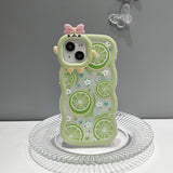 Cute Green Lemon Flowers with Curly Wavy Frame Clear Case for iPhone