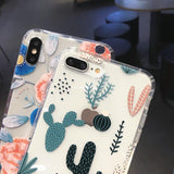 Classical Flowers & Cactus Transparent Soft TPU Phone Case Back Cover for iPhone 12 Pro Max/12 Pro/12/12 Mini/SE/11 Pro Max/11 Pro/11/XS Max/XR/XS/X/8 Plus/8 - halloladies