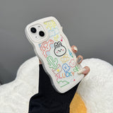 Cute Cartoon Drawing Lucky Rabbit with Curly Wavy Frame Clear Case for iPhone