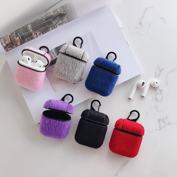 Airpods Plush Furry Wireless Bluetooth Earphone Cases - Solid Color - halloladies