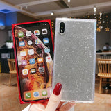 Square Glitter Powder Monochrome Phone Case Back Cover for iPhone XS Max/XR/XS/X/8 Plus/8/7 Plus/7/6s Plus/6s/6 Plus/6 - halloladies