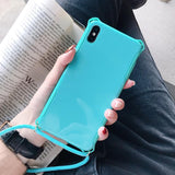 Simple Candy Color with Shoulder Strap Phone Case Back Cover for iPhone 11/11 Pro/11 Pro Max/XS Max/XR/XS/X/8 Plus/8/7 Plus/7 - halloladies