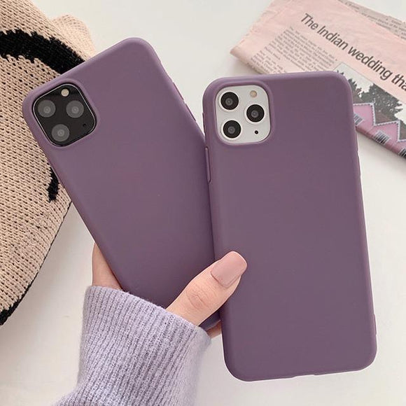 Simple Purple Solid Color Soft TPU Phone Case Back Cover for iPhone 11/11 Pro/11 Pro Max/XS Max/XR/XS/X/8 Plus/8/7 Plus/7 - halloladies