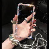 Glitter 3D Diamond Around Lanyard Transparent Soft Phone Case Back Cover for iPhone 12 Pro Max/12 Pro/12/12 Mini/SE/11 Pro Max/11 Pro/11/XS Max/XR/XS/X/8 Plus/8 - halloladies