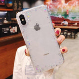 Bling Powder Glitter Star Transparent Phone Case Back Cover for iPhone 11/11 Pro/11 Pro Max/XS Max/XR/XS/X/8 Plus/8/7 Plus/7 - halloladies