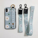 Daisy Flower Pattern Holder Silicone Wrist Strap Lanyard Soft TPU Phone Case Back Cover for iPhone XS Max/XR/XS/X/8 Plus/8/7 Plus/7/6s Plus/6s/6 Plus/6 - halloladies