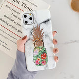 Gilded Pineapple Marble Finger Ring Phone Case Back Cover - iPhone 11 Pro Max/11 Pro/11/XS Max/XR/XS/X/8 Plus/8/7 Plus/7 - halloladies