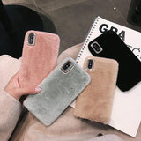 Simple Solid Color Winter Warm Short Plush Soft Phone Case Back Cover - iPhone 11 Pro Max/11 Pro/11/XS Max/XR/XS/X/8 Plus/8/7 Plus/7 - halloladies