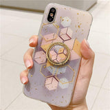 Geometric Gold Foil Finger Ring Stand Phone Case Back Cover - iPhone 11/11 Pro/11 Pro Max/XS Max/XR/XS/X/8 Plus/8/7 Plus/7 - halloladies