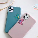 Cartoon Cute Dinosaur Matte Couple Phone Case Back Cover for iPhone 12 Pro Max/12 Pro/12/12 Mini/SE/11 Pro Max/11 Pro/11/XS Max/XR/XS/X/8 Plus/8 - halloladies