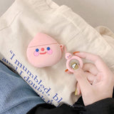 Airpods Wireless Bluetooth Earphone Cases with Ring Lanyard - Cartoon Strawberry Peach - halloladies