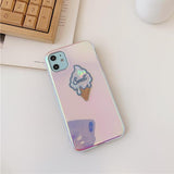 3D Laser Icecream Peach Shiny Mirror Phone Case Back Cover for iPhone 11 Pro Max/11 Pro/11/XS Max/XR/XS/X/8 Plus/8/7 Plus/7 - halloladies