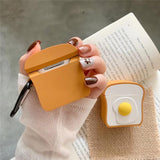 Airpods Wireless Bluetooth Earphone Cases with Hook - Cartoon Eggs Toast - halloladies