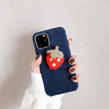 Warm Furry 3D Cartoon Strawbery Phone Case Back Cover for iPhone 11 Pro Max/11 Pro/11/XS Max/XR/XS/X/8 Plus/8/7 Plus/7 - halloladies