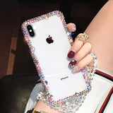 Glitter 3D Diamond Around Lanyard Transparent Soft Phone Case Back Cover for iPhone 12 Pro Max/12 Pro/12/12 Mini/SE/11 Pro Max/11 Pro/11/XS Max/XR/XS/X/8 Plus/8 - halloladies